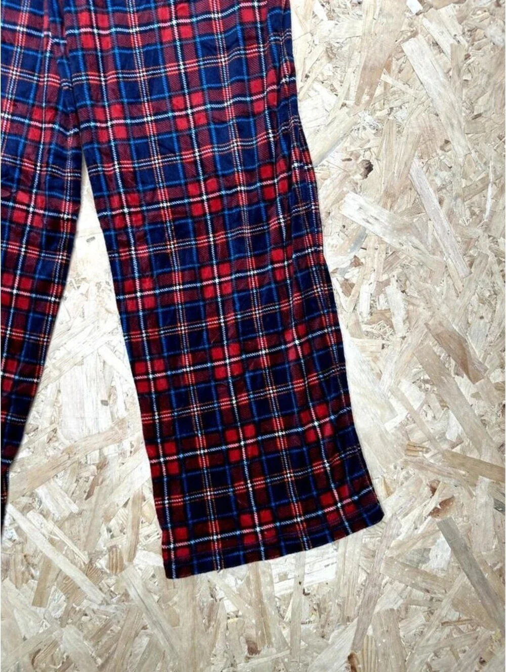 Nautica Pajama Pants Mens Small Red Blue Plaid Fleece Lounge Sleepwear